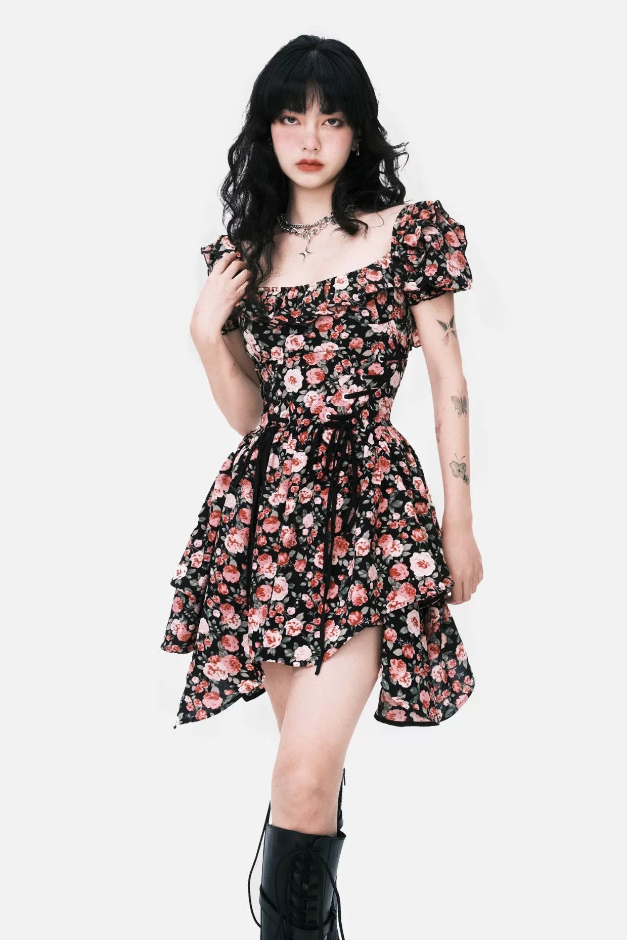LULUSWINGS Lace-up Waist Irregular Dress