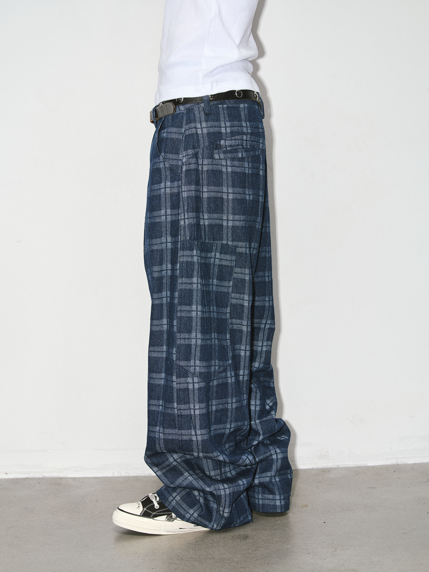 NOVACAM Retro Plaid Wide-leg Slacks