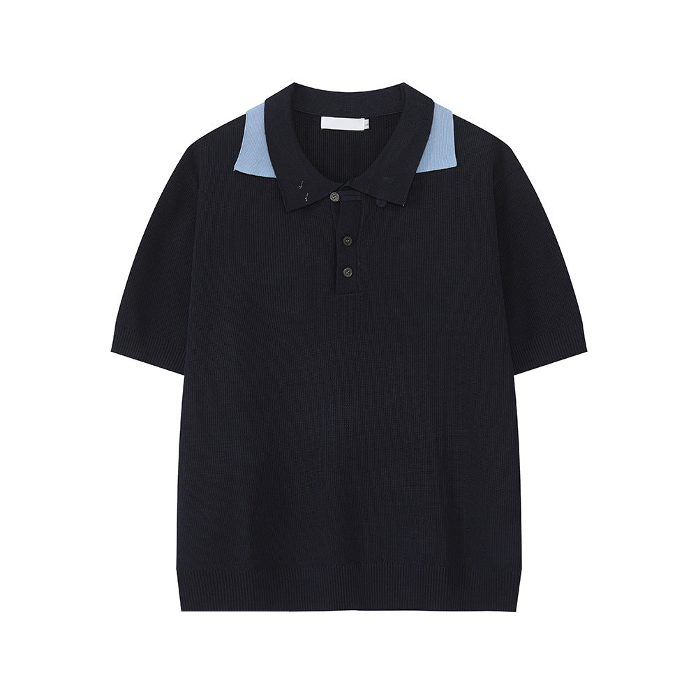 MTLCLOTHES Vintage Spliced Double Neck Knitted Tee