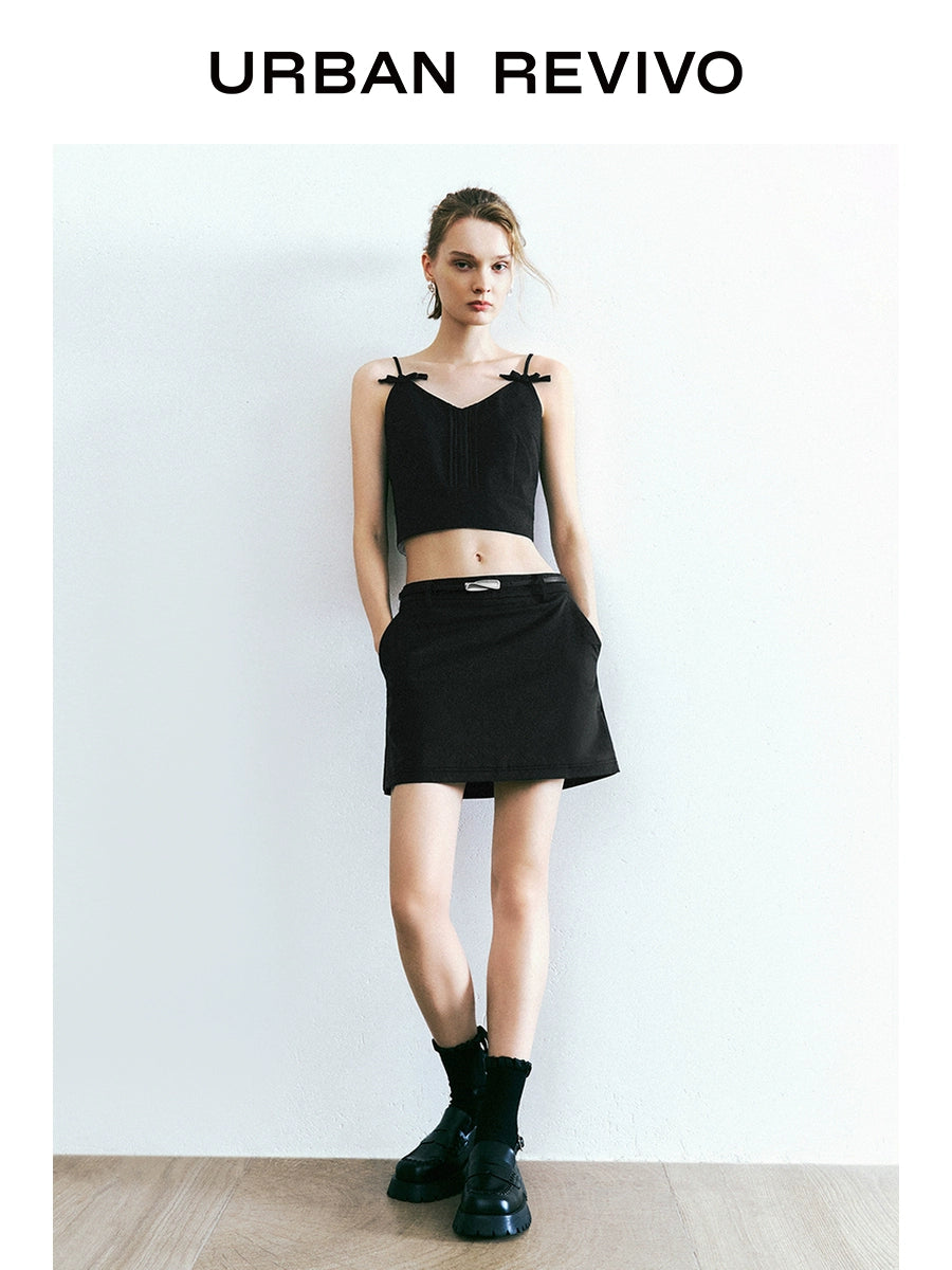 URBAN REVIVO Workplace Commuter Solid Color Zip Skirt