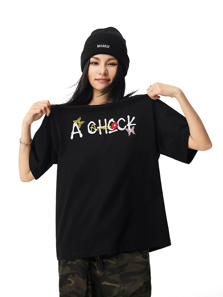 Achock Vintage Embroidered Floral Casual Tee