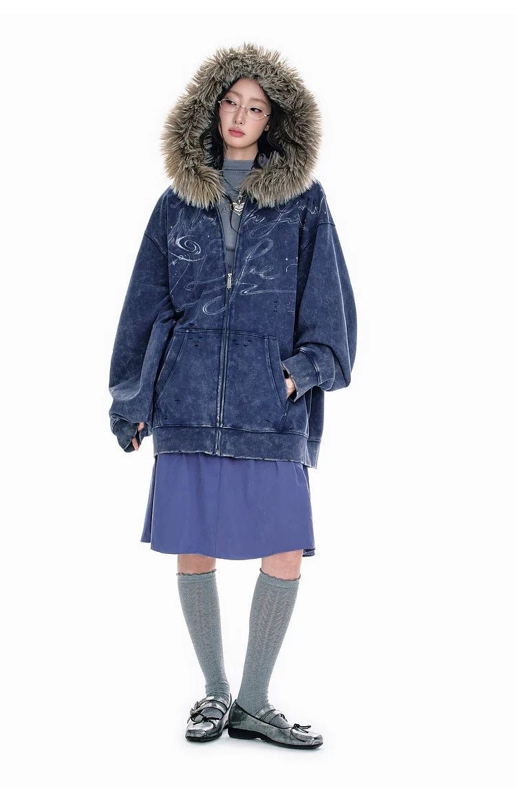 BJHG Fur Collar Hooded Sweater