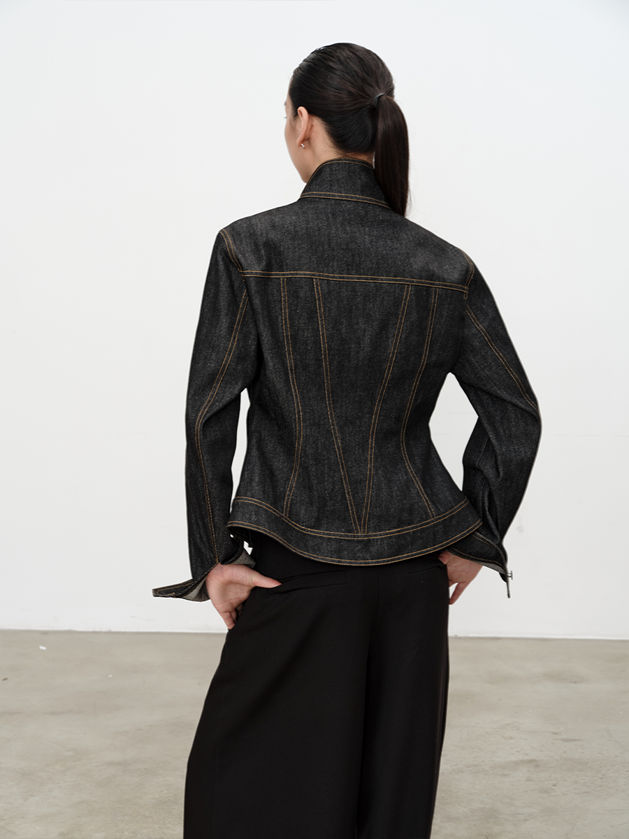 JCAESAR Diagonal Placket Waist Original Cow Jacket