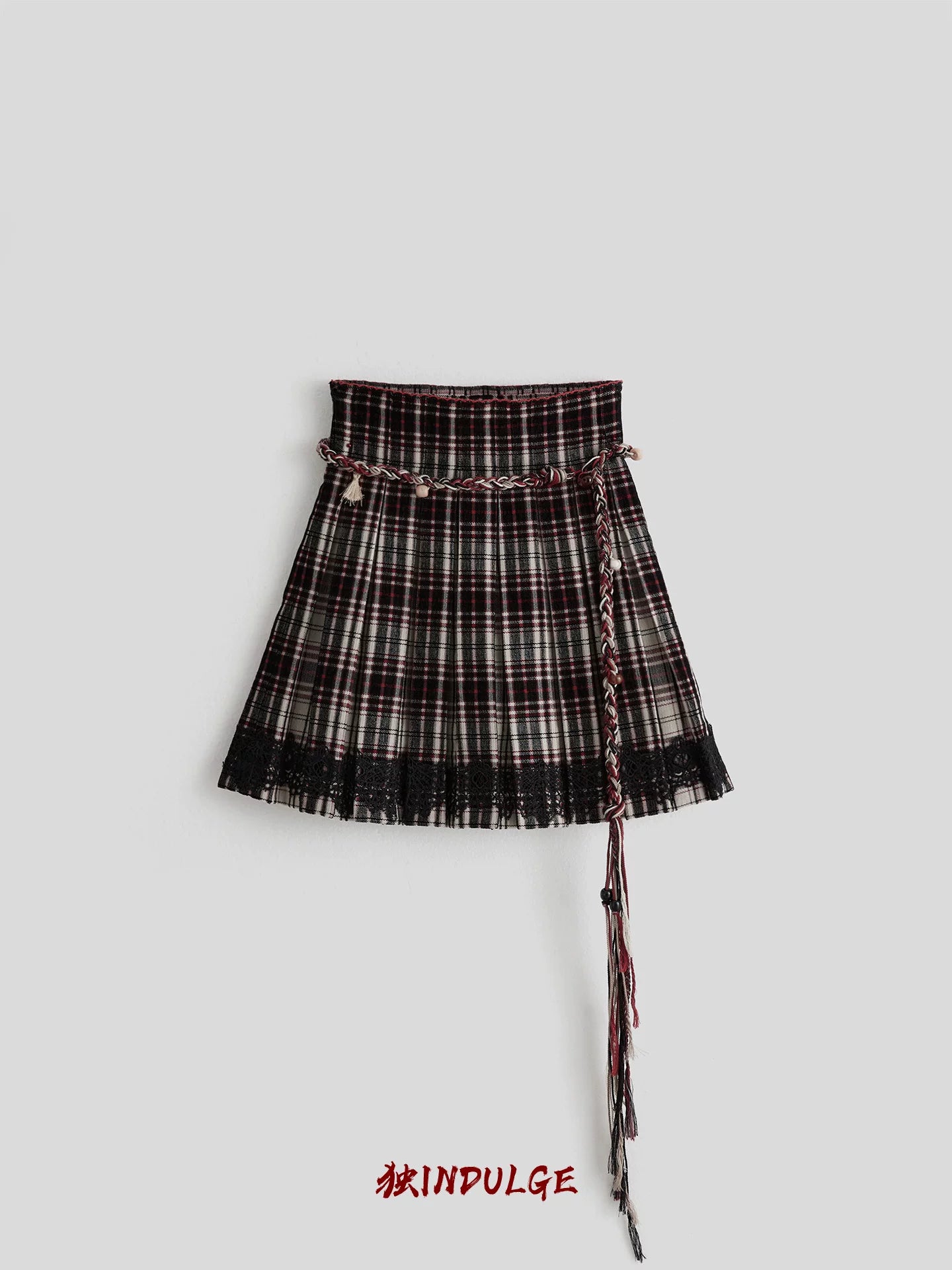 INDULGE Checked Lace Stitching Skirt
