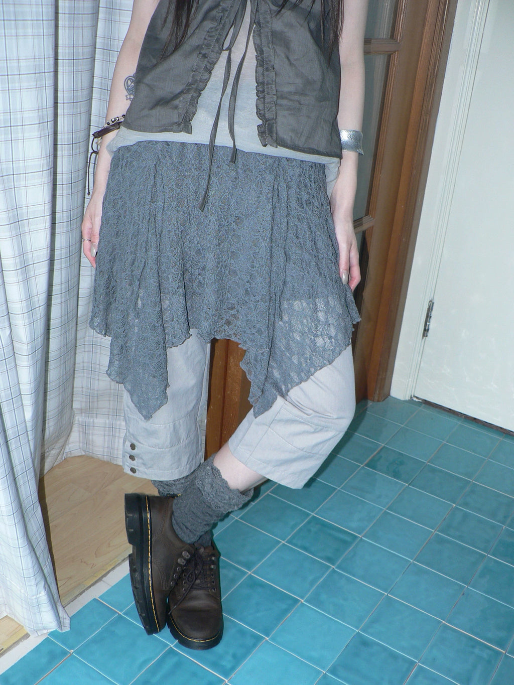 Ang Project Retro Lace Stitching Pleats Stacked Skirt