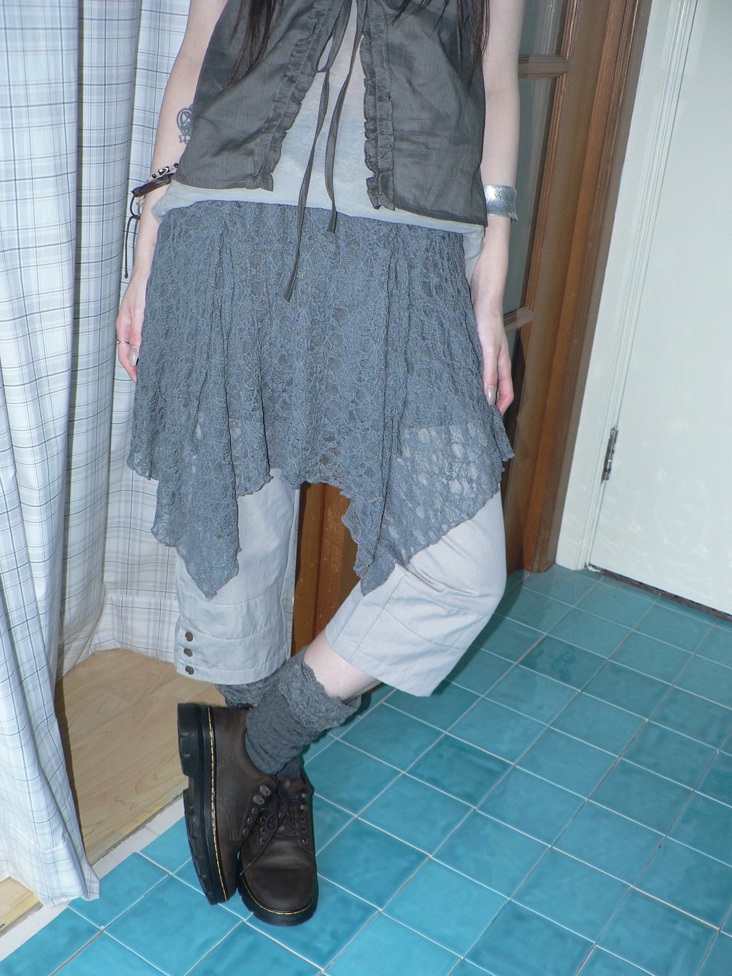 Ang Project Retro Lace Stitching Pleats Stacked Skirt