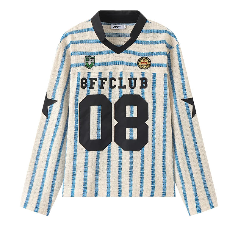 8FF Retro Embroidered Short Loose Casual Striped Long Sleeve