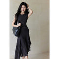 TYANG High-end Temperament Sleeveless Diagonal Pleated Dress
