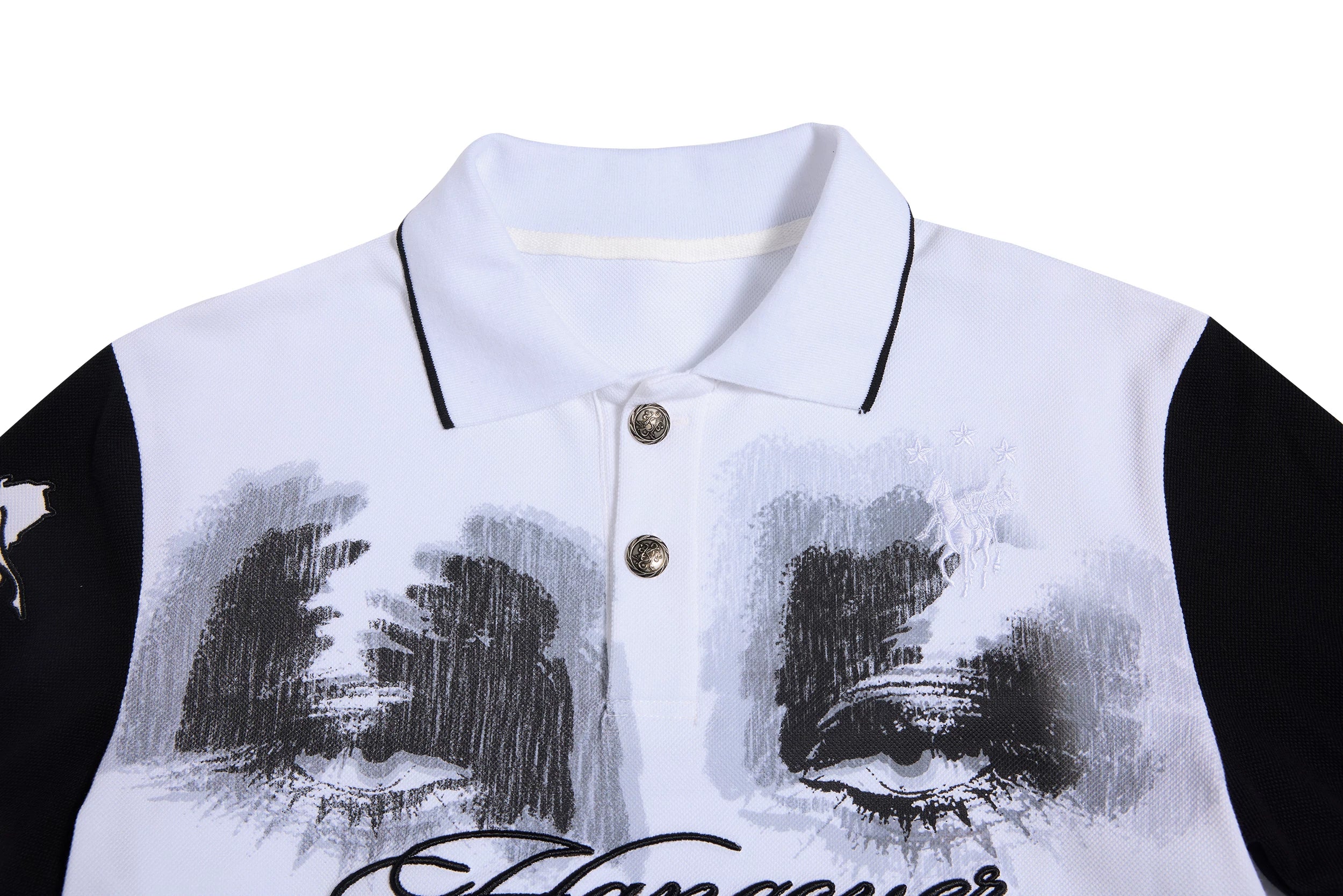 HAS2SONS Polo Collar Front Shoulder Contrasting Tee