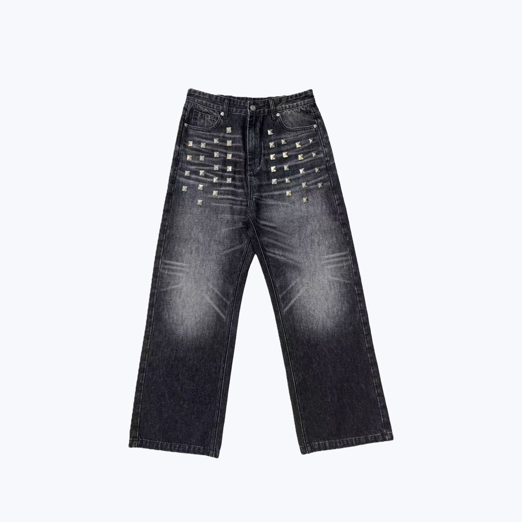 No E Mosen Square Stud Loose Straight Jeans
