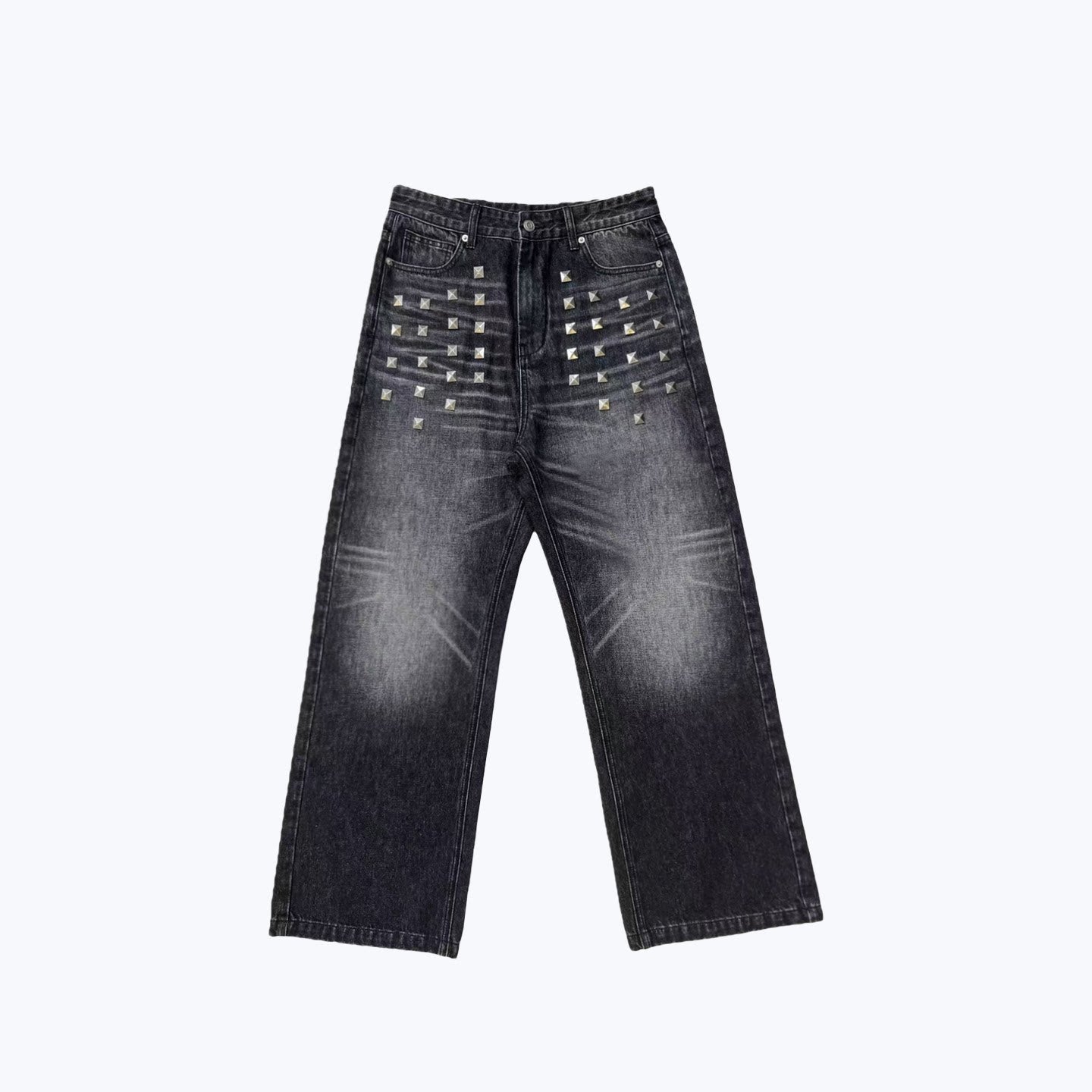 No E Mosen Square Stud Loose Straight Jeans