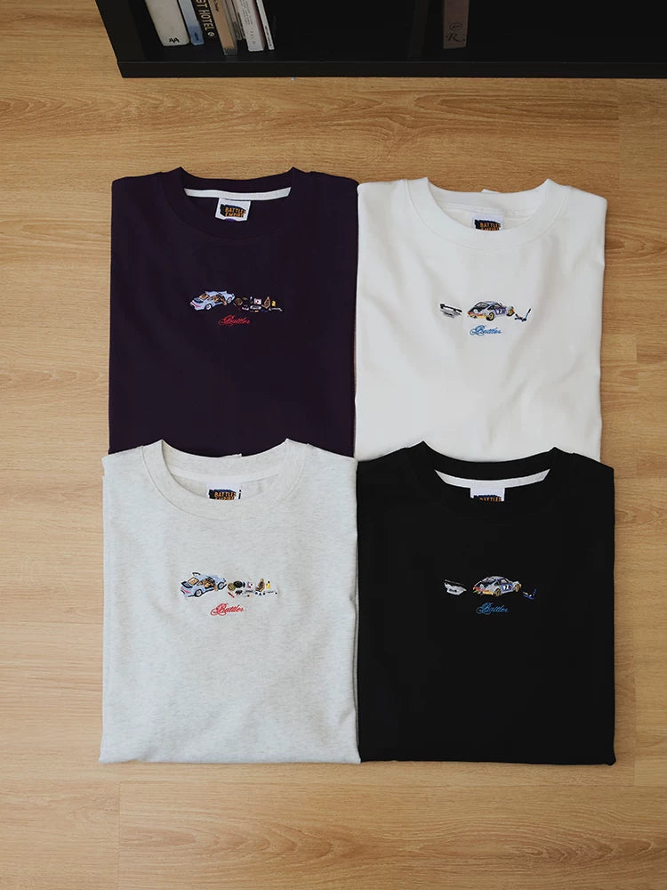 Battles Embroidery Contrast Printing Crew Neck Long Sleeve