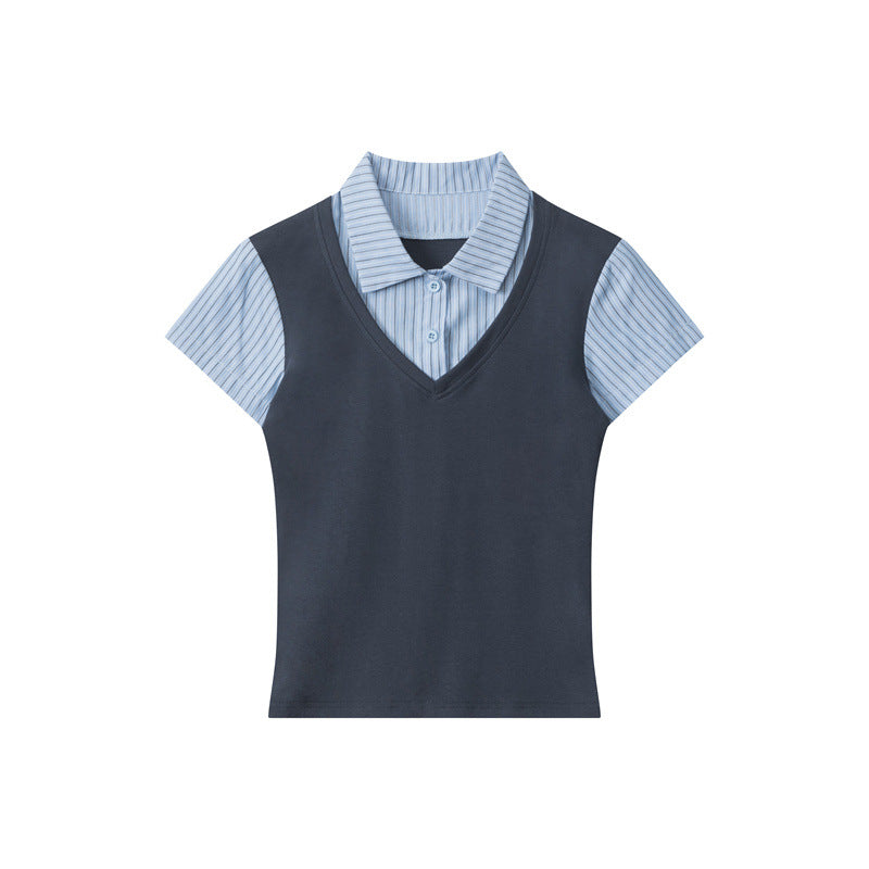 Nariele College Vertical Stripe Splicing Tee