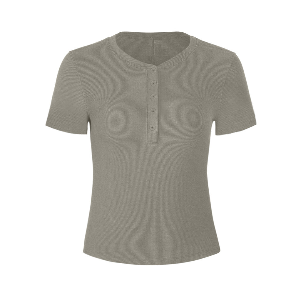 Athena Lulu Ribbed Button Naked Breathable Yoga Suit Tee