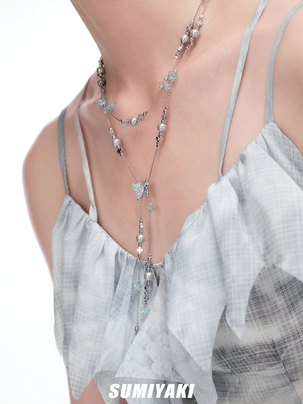 SUMIYAKI Mint Butterfly Crystal Beaded Necklace