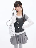 MOMSAYCAN Polka Dot Splicing Lace Slim Fit Long Sleeve