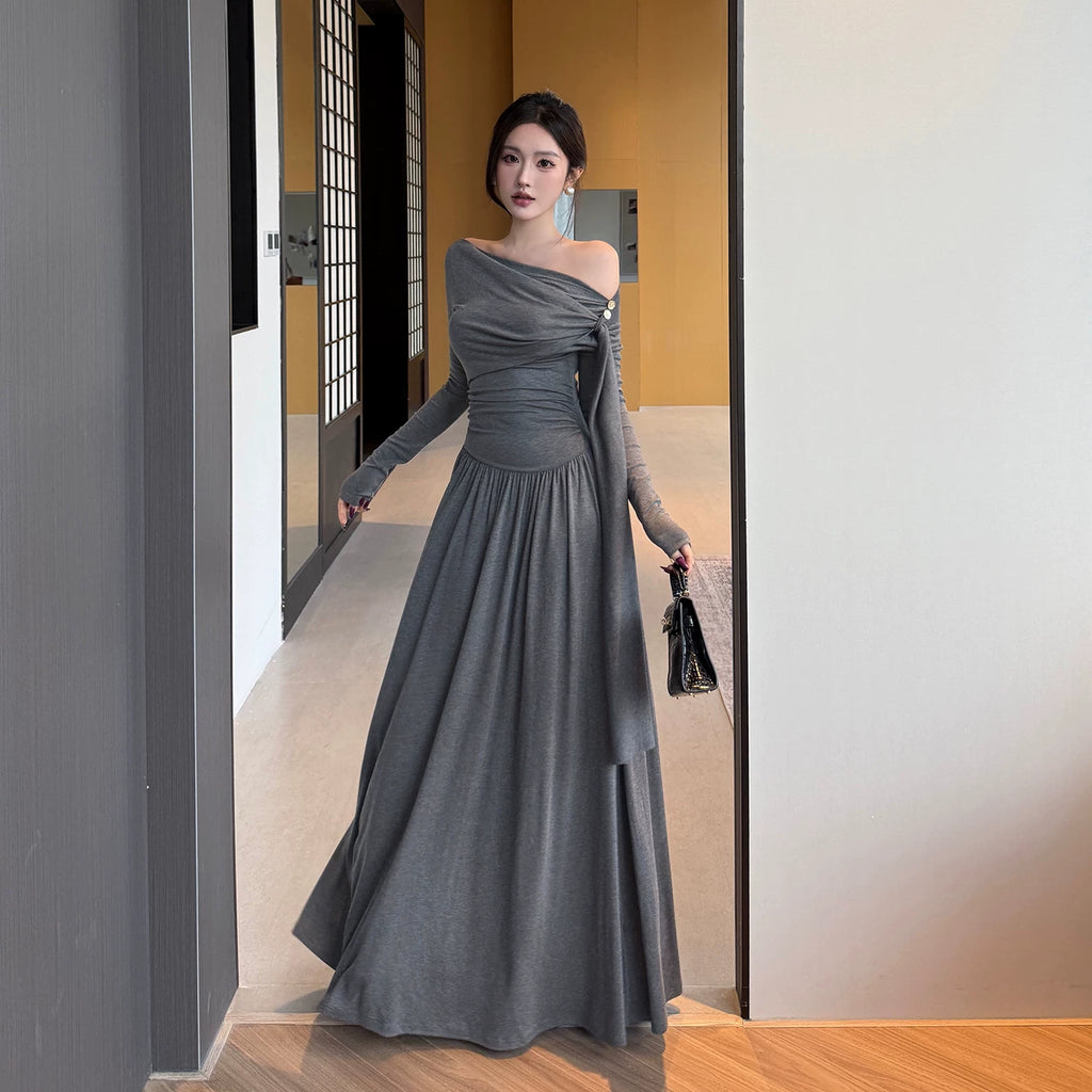 INSTUNNING Light Luxury Slanted Shoulder Waist Thin Dress