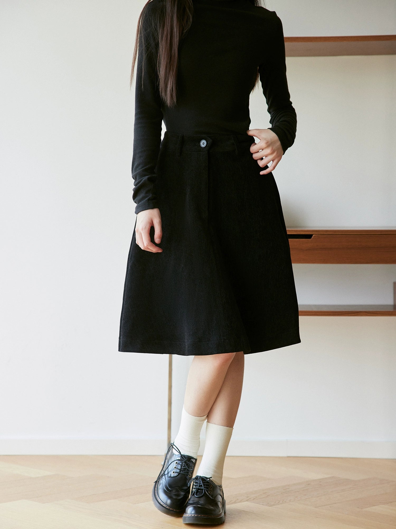 RPB BRAND Drape Korean Versatile High-waisted A-shaped Skirt