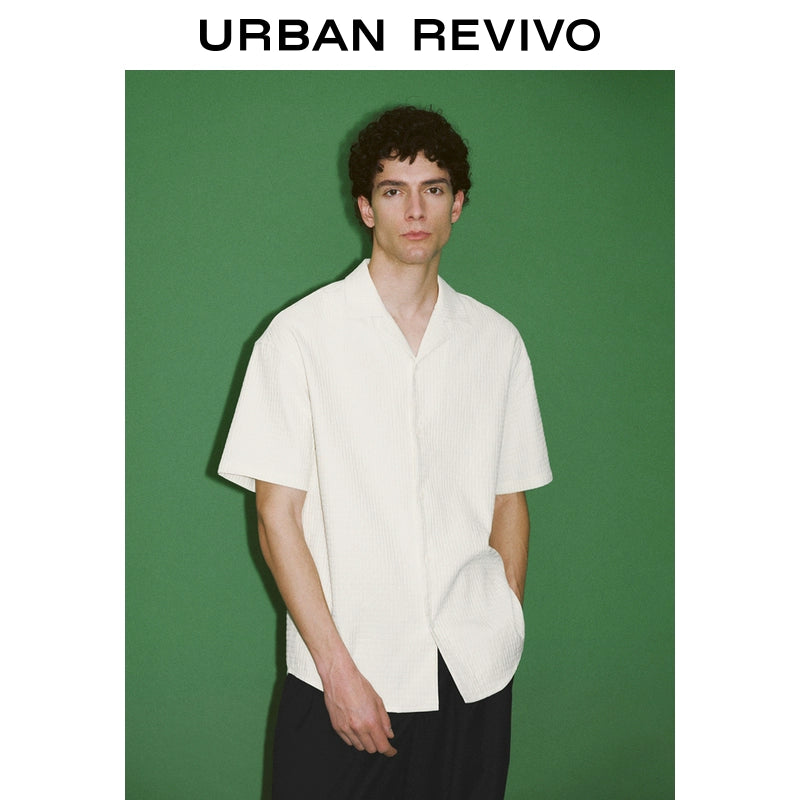 URBAN REVIVO Textured Plaid Short-sleeved Open Shirt
