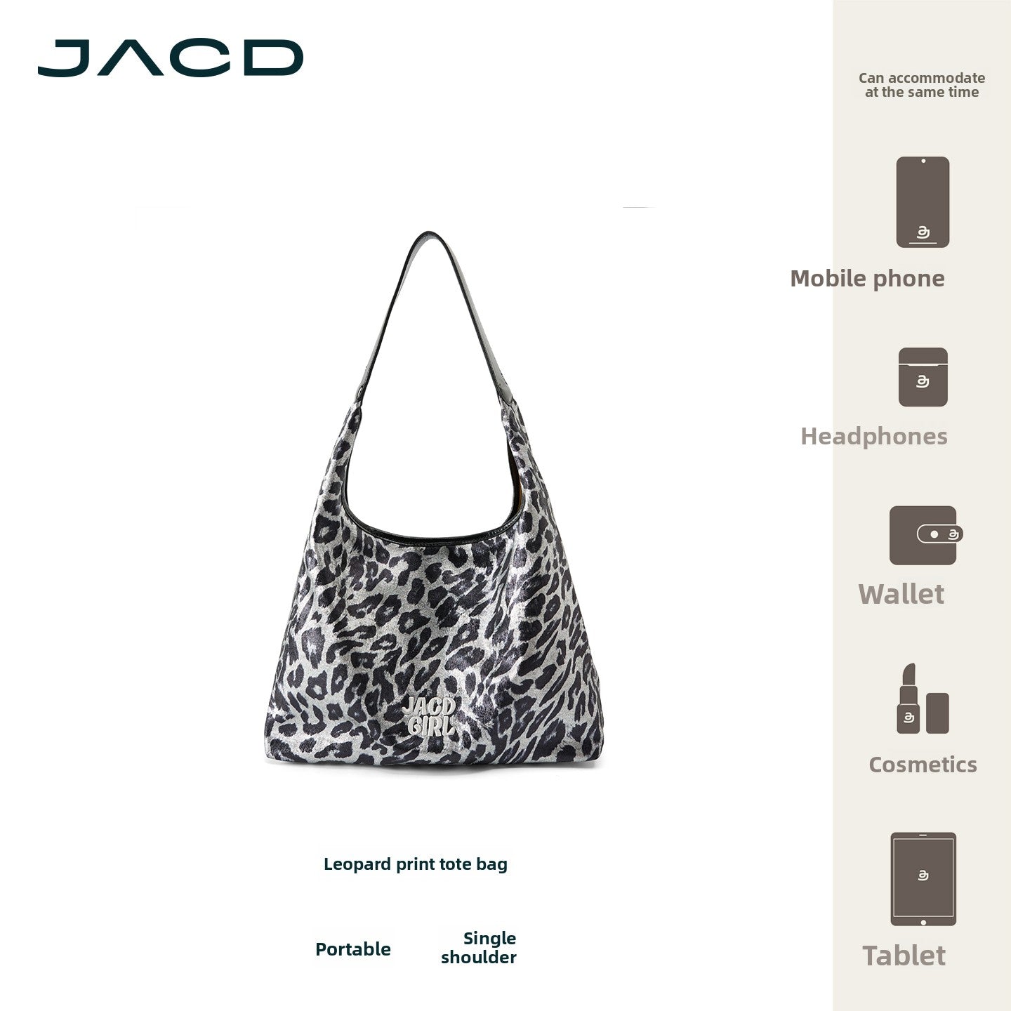 JACD Lazy and Relaxed Leopard Print Bag Women's Large-capacity Tote Bag