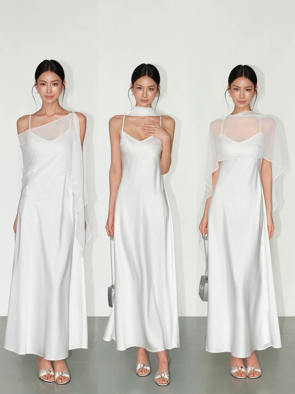 NEVA HU Satin V-neck Shawl Halter Suspender Dress