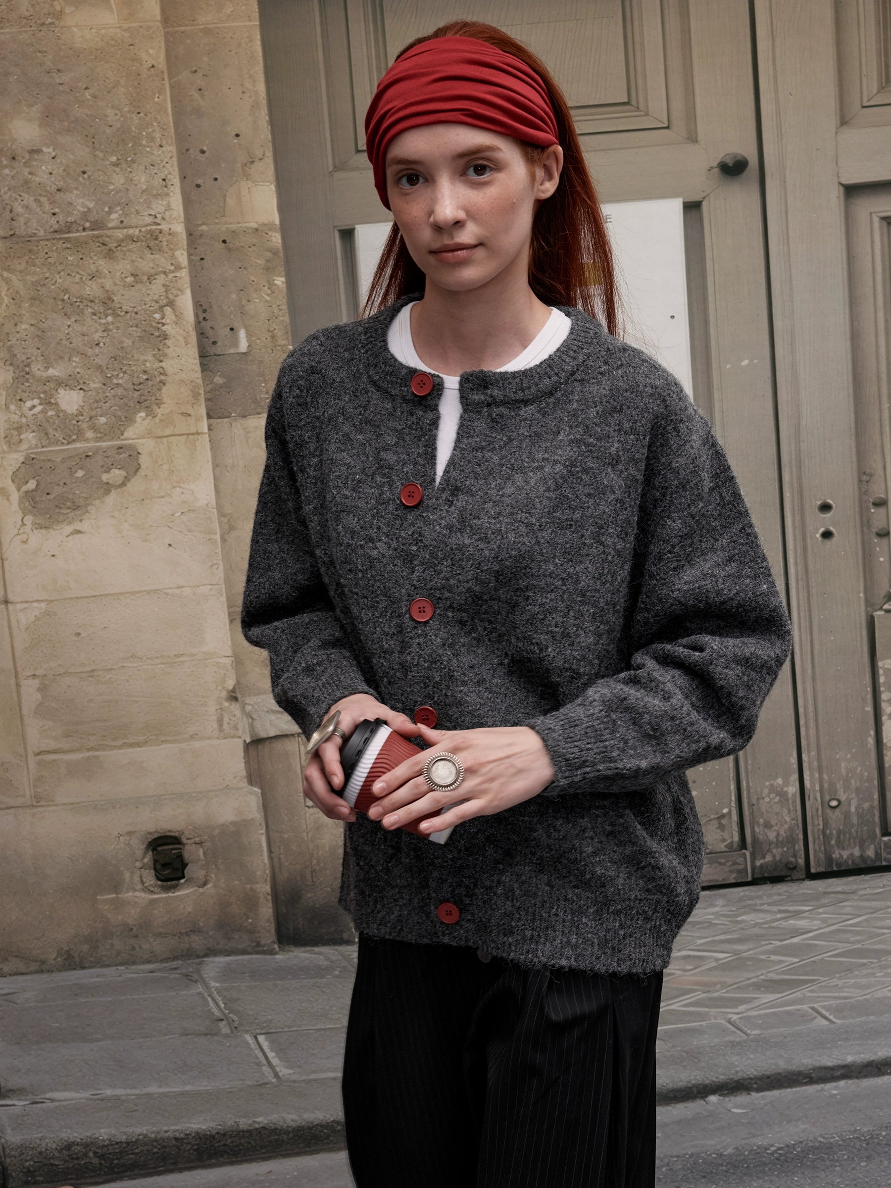 MADWITCH Contrasting Button-up Sweater