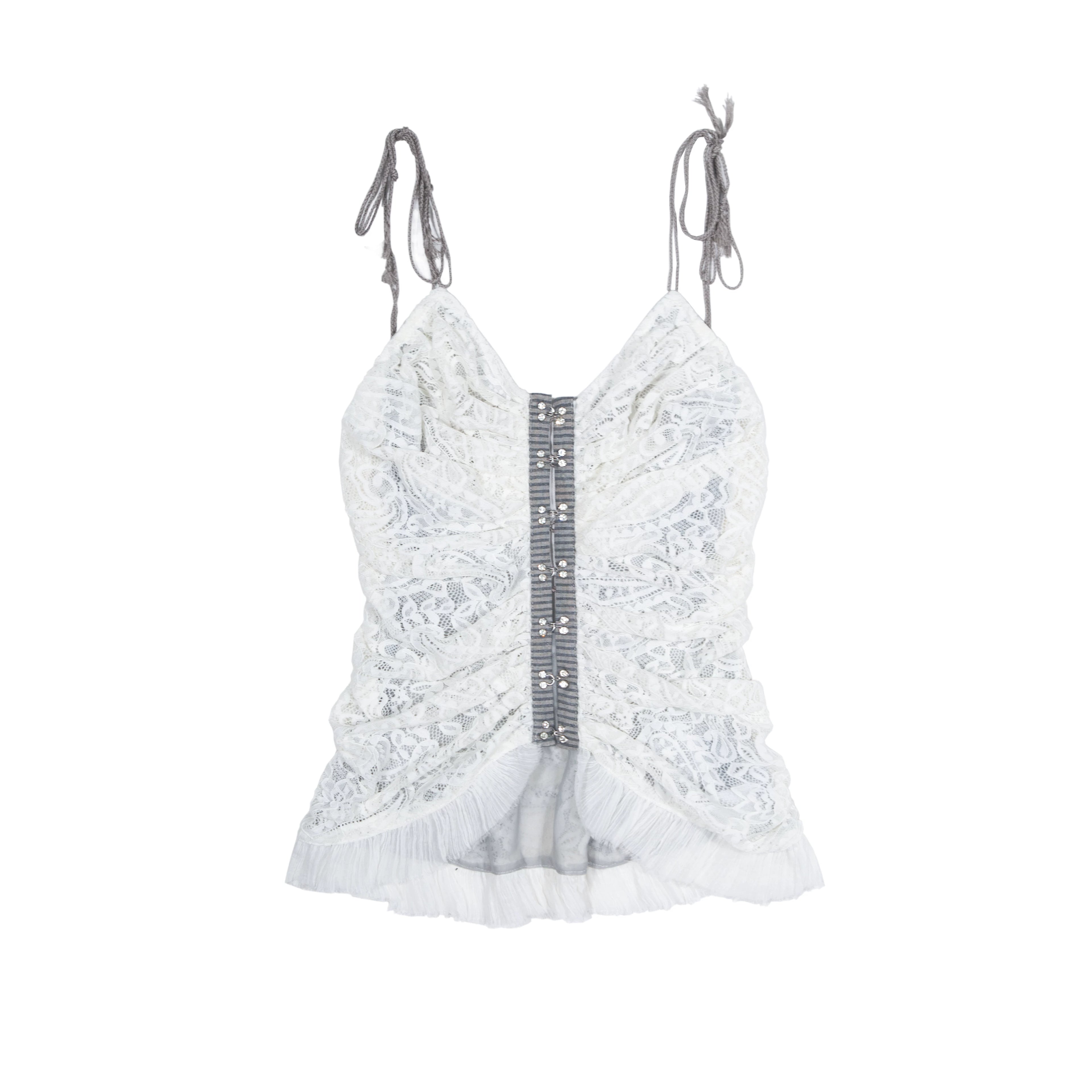 ARIADNAw Multi-pleated Backless Slim Lace Camisole