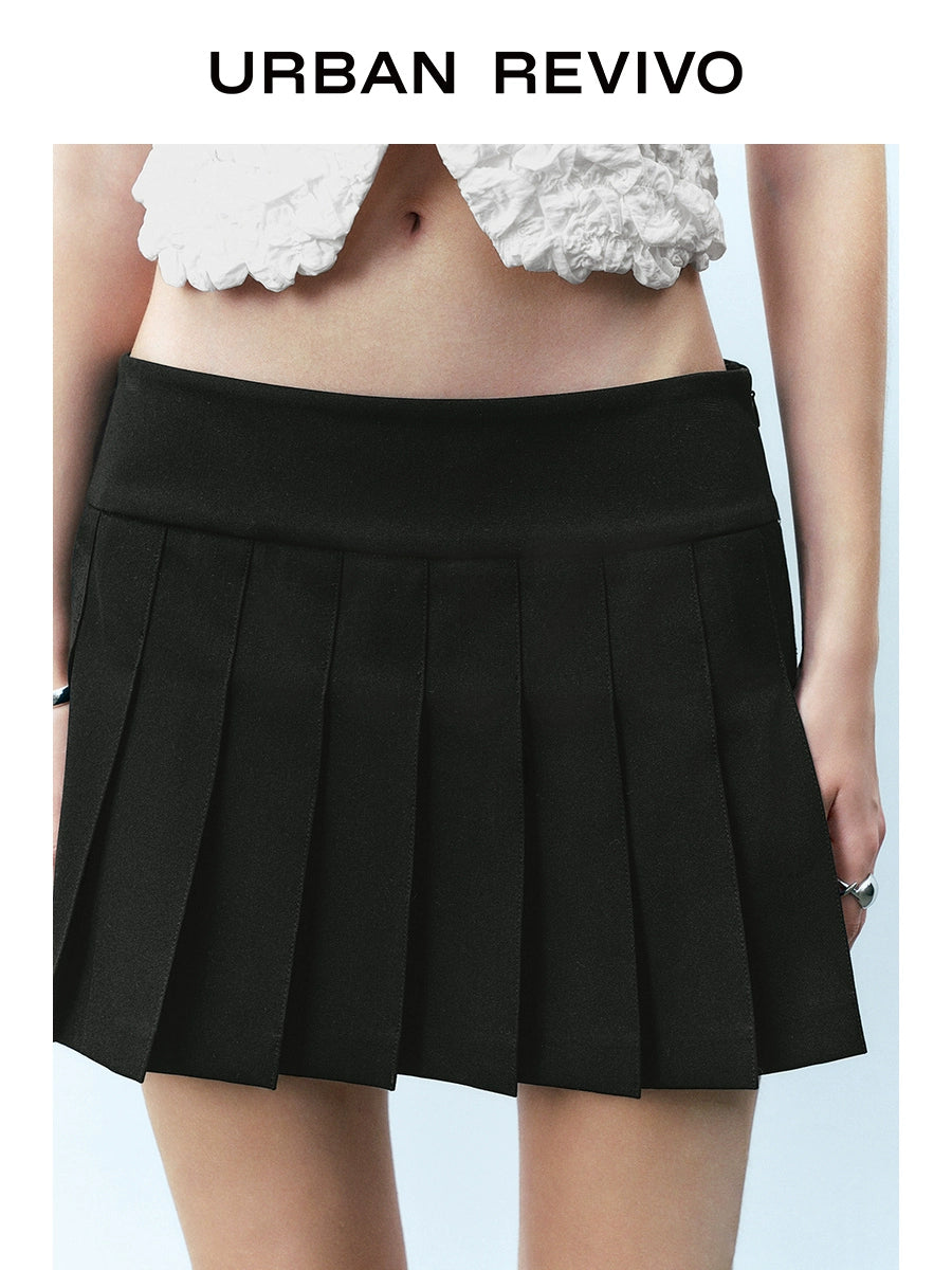 URBAN REVIVO Age-reducing College Short A-shaped Pleated Skirt