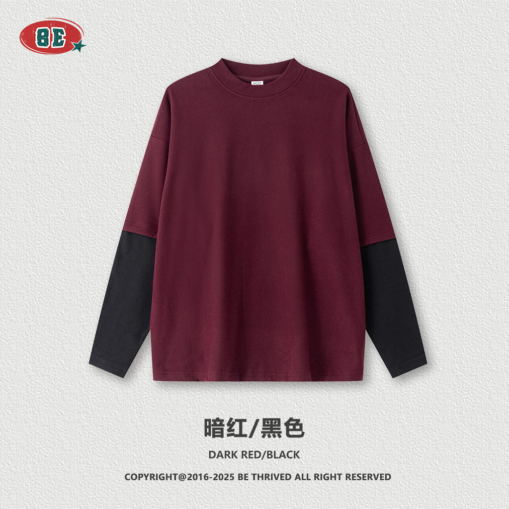 BE German Velvet Contrasting Color Splicing Base Fake Two-piece Long Sleeve