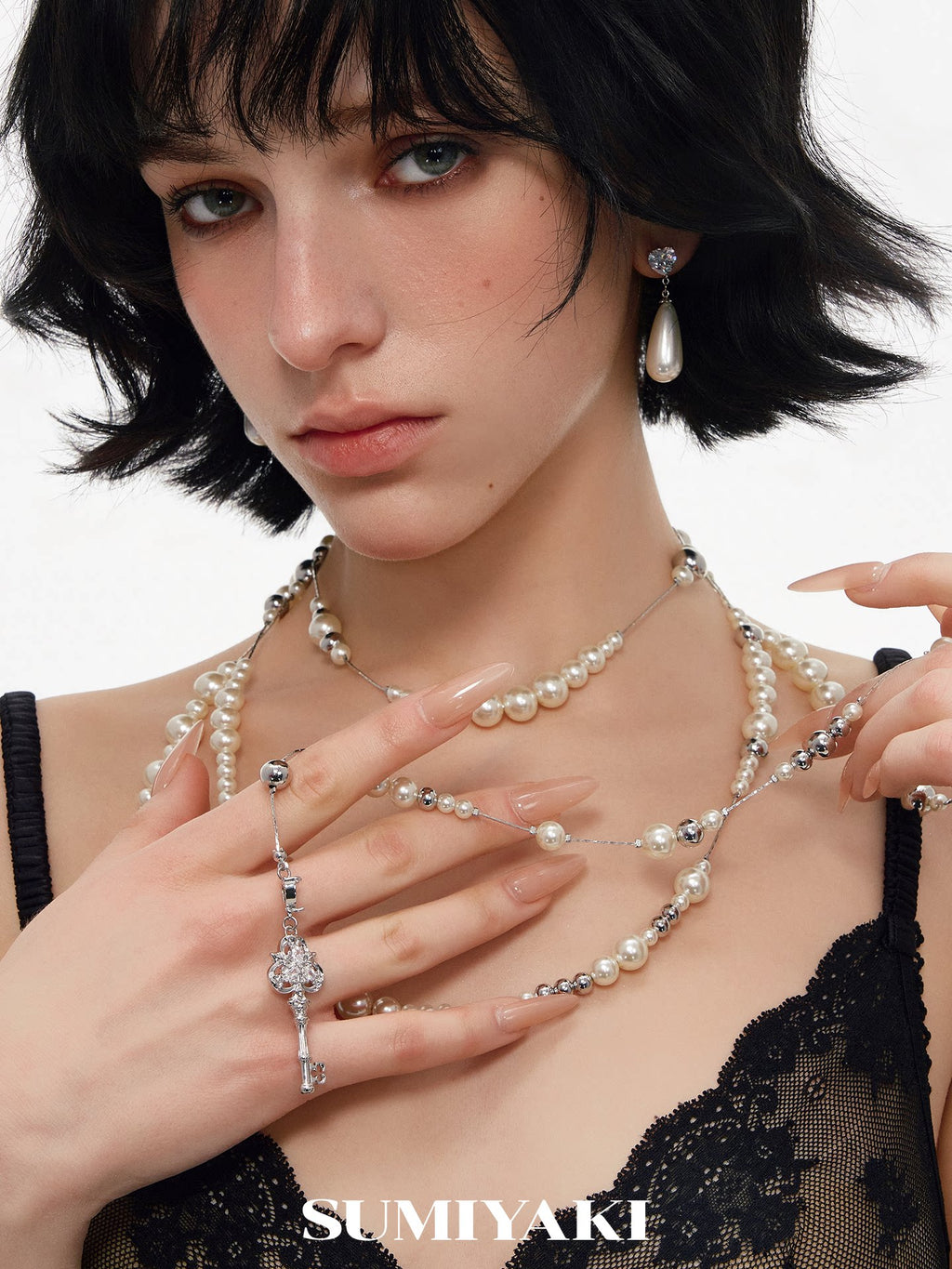 SUMIYAKI Love Lock Cylinder Key Pearl Long Necklace