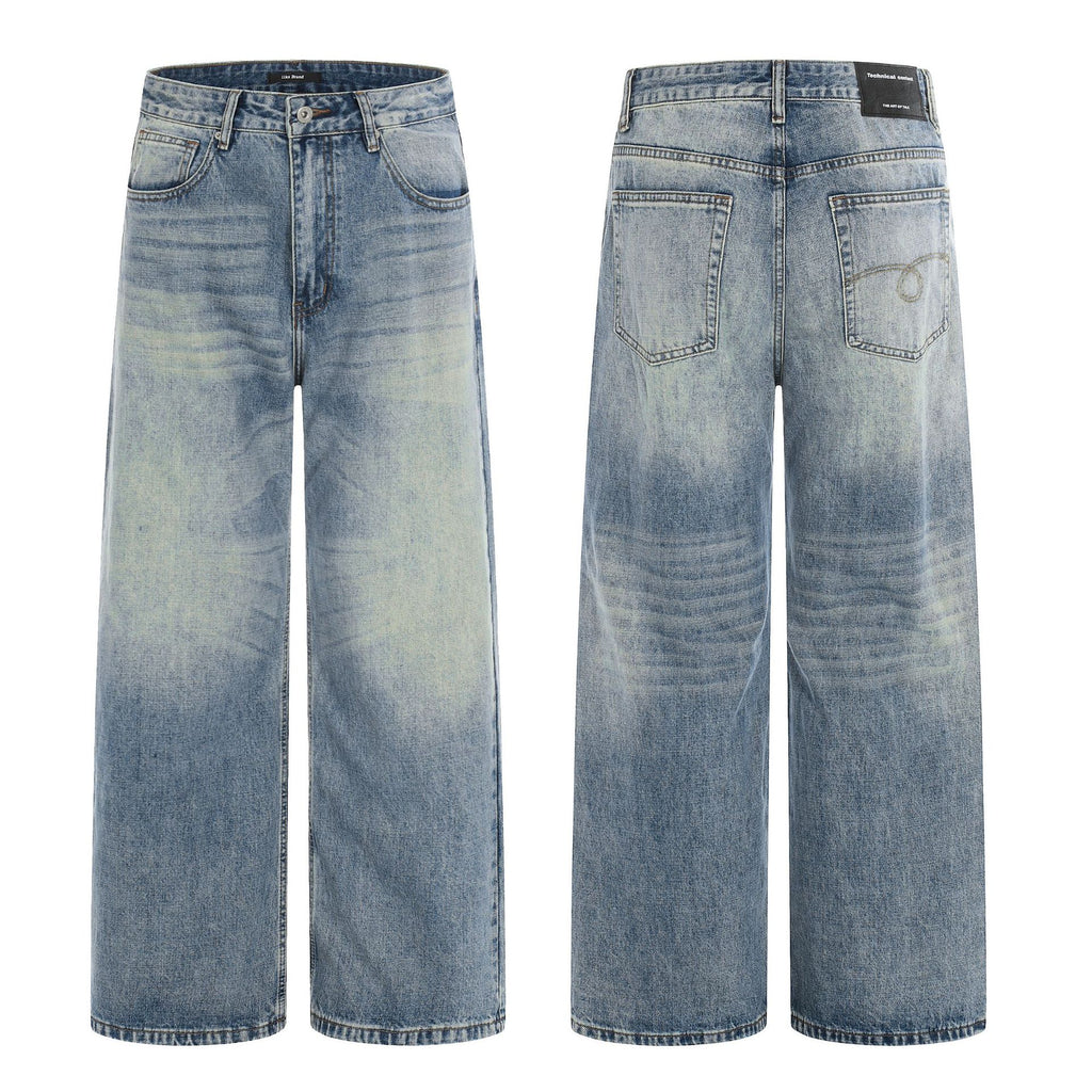 11KN Retro White Casual Loose Wide-leg Floor-mopping Trousers