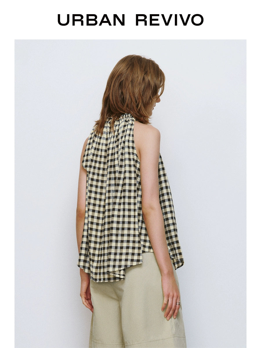 URBAN REVIVO Wave Style Contrasting Color Plaid Super Loose Blouse Shirt