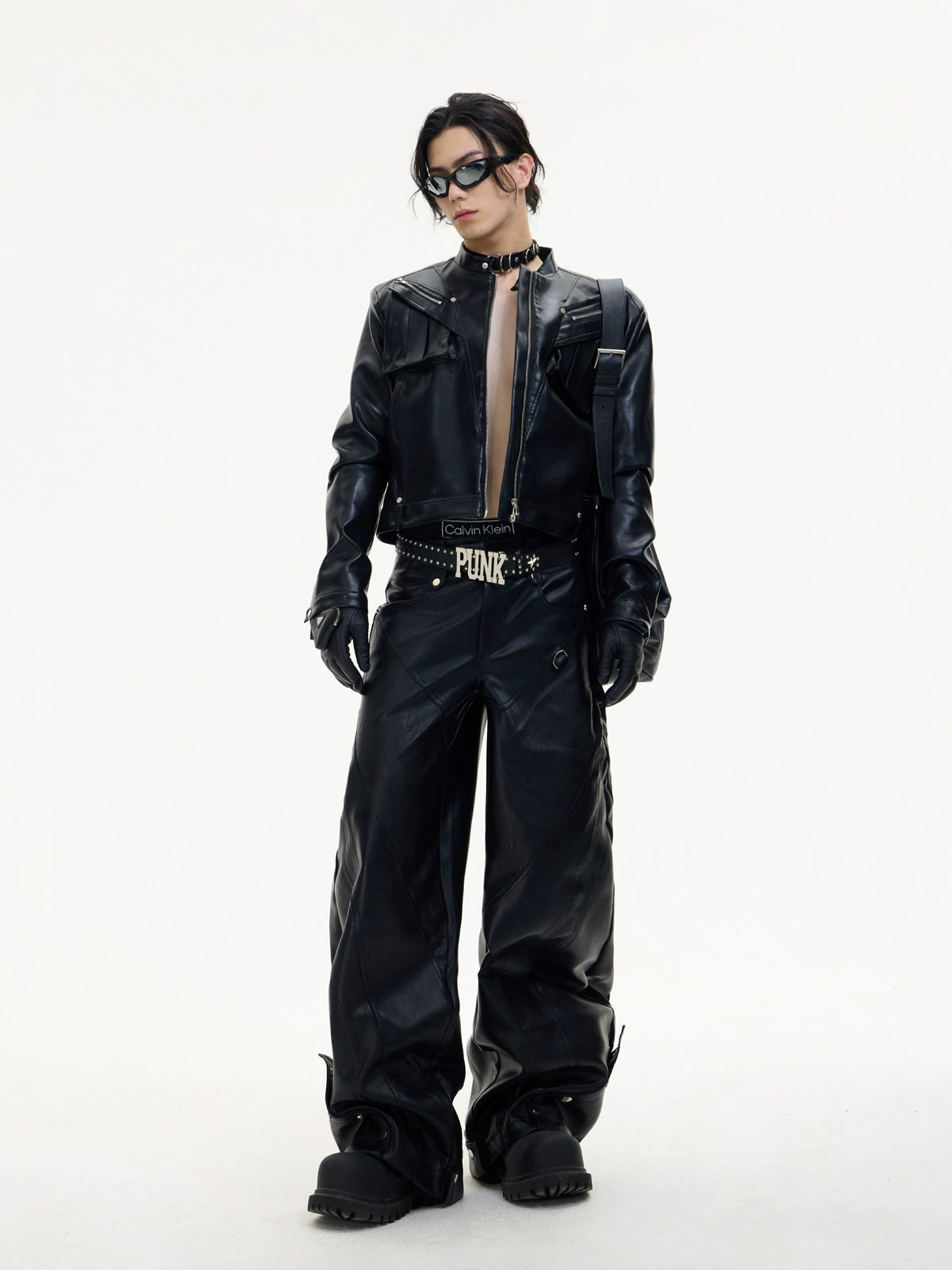 PEOPLESTYLE Metal Zipper Short Motorcycle Jacket Leather Jacket