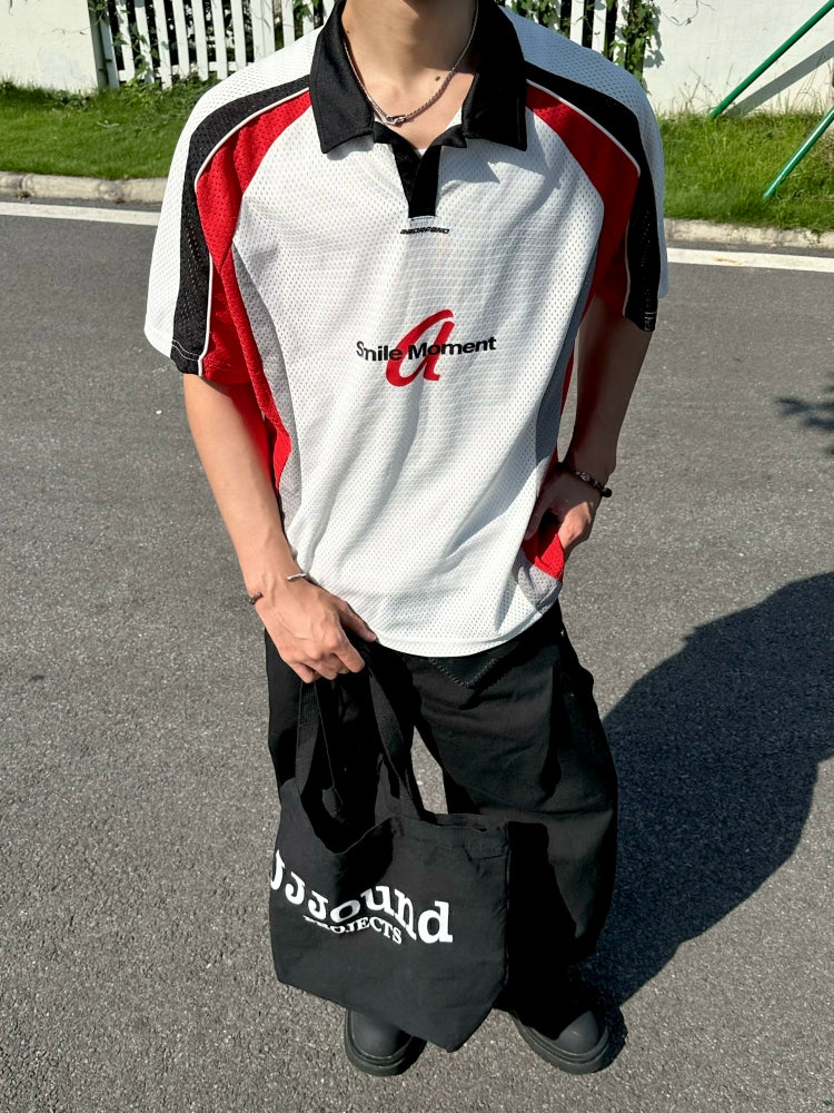BeOurRule Vintage Hollow POLO Neck Sports Wind Tee
