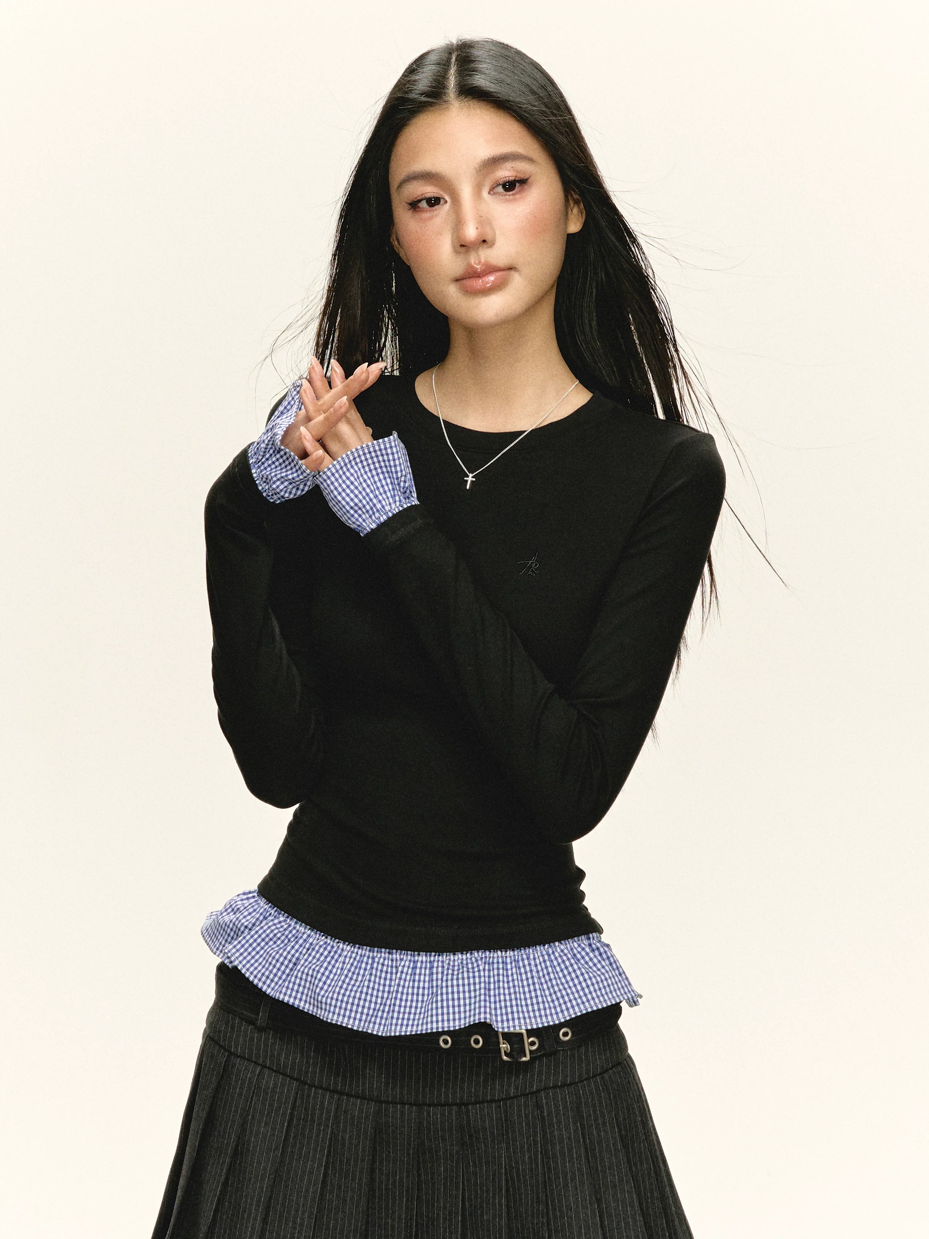 Ariseism Vintage Splicing Fake Two-piece Long Sleeve