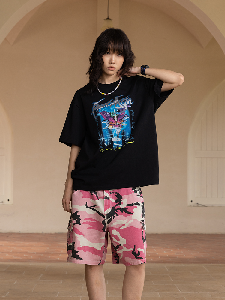 AVENUESON Water Margin Card Style Theme Printing Tee