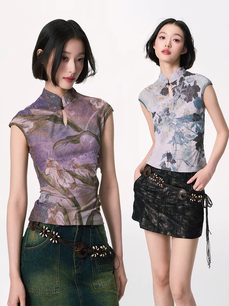 YEDM Mesh Elastic Stand-up Collar Tee