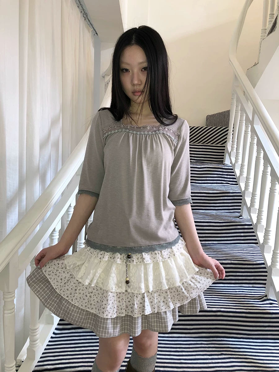 Ang:project Lace Patchwork Casual Tee