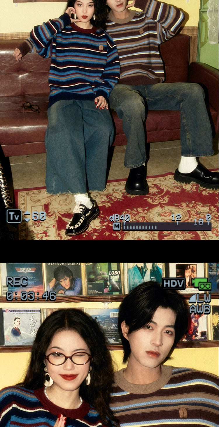 ALOHA Retro Hong Kong Style Lazy Japanese Striped Sweater