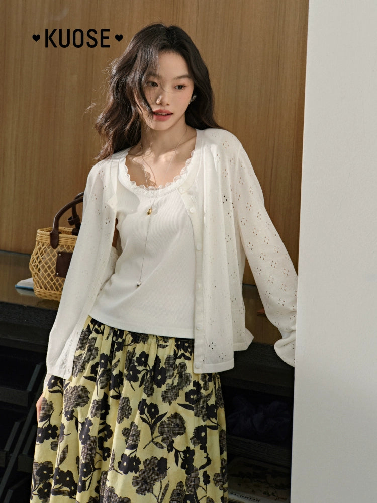 Kuose Color Hollow Short Knitted Sweater