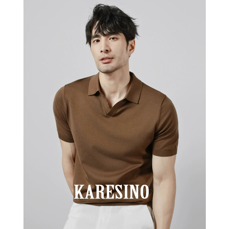 KARESINO Casual Lapel Knitted Polo Shirt