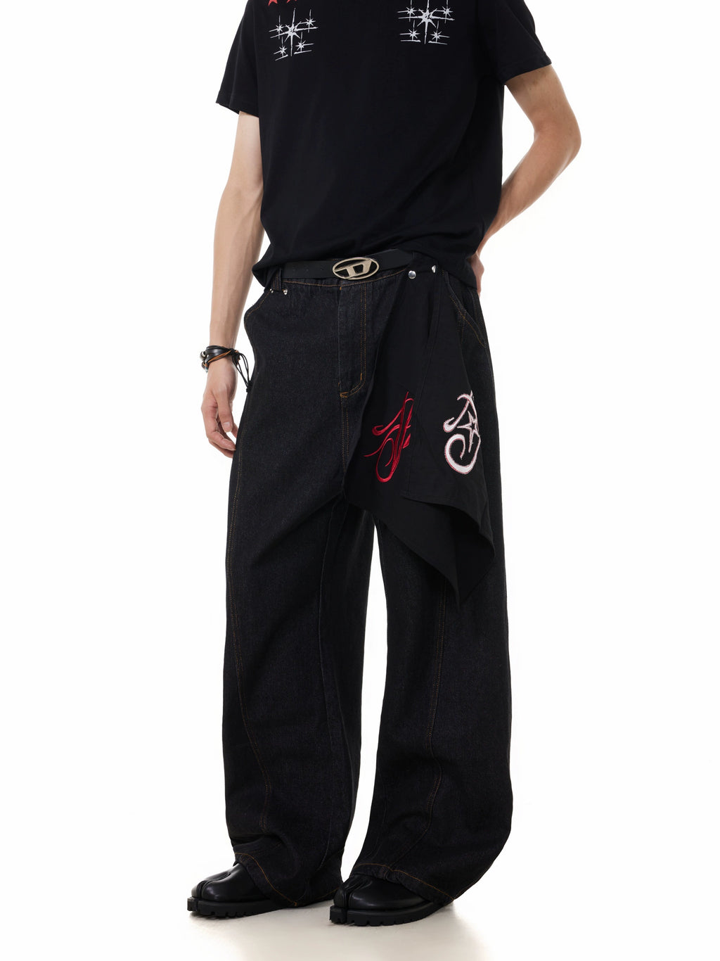 BTSG Detachable Embroidered Square Towel Original Cow Scimitar Pants