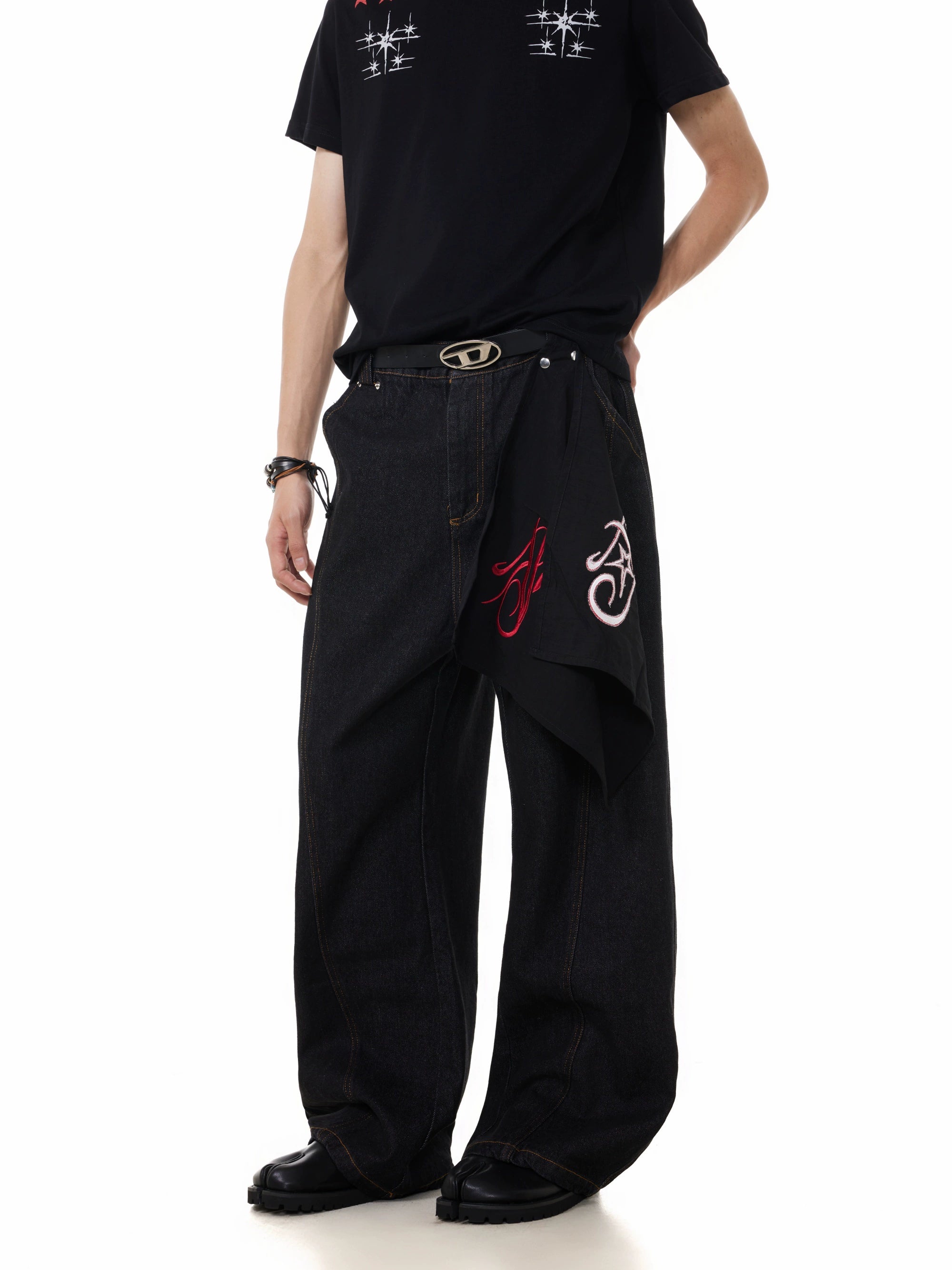 BTSG Detachable Embroidered Square Towel Original Cow Scimitar Pants