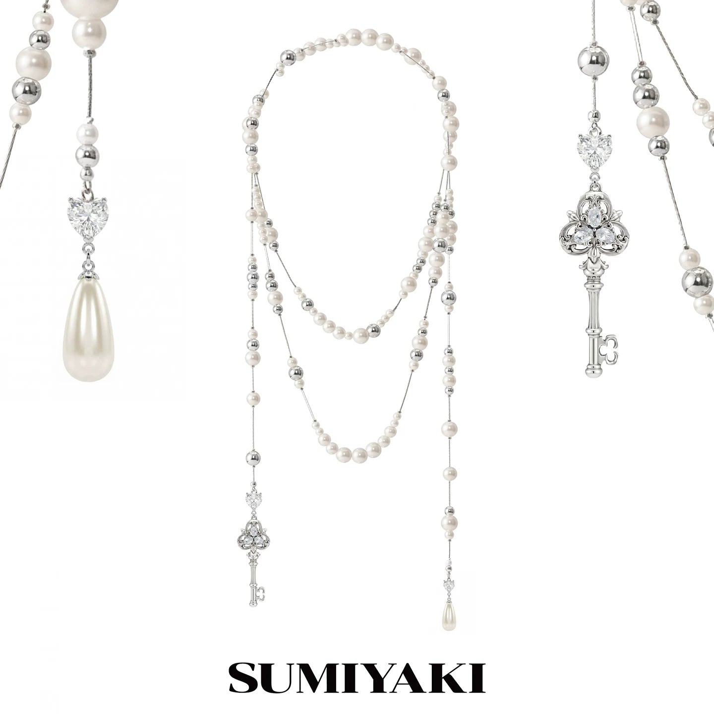 SUMIYAKI Love Lock Cylinder Key Pearl Long Necklace