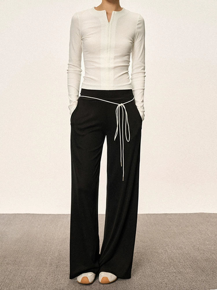 Cherry Melody High Waist Slim Wide Leg Straight Pants