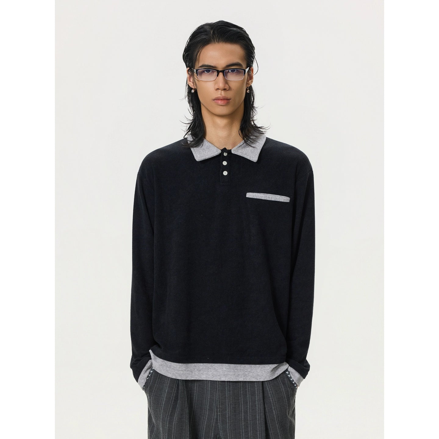 BTSG Splicing Contrasting Color Towel Fabric Fake Two-piece POLO Shirt