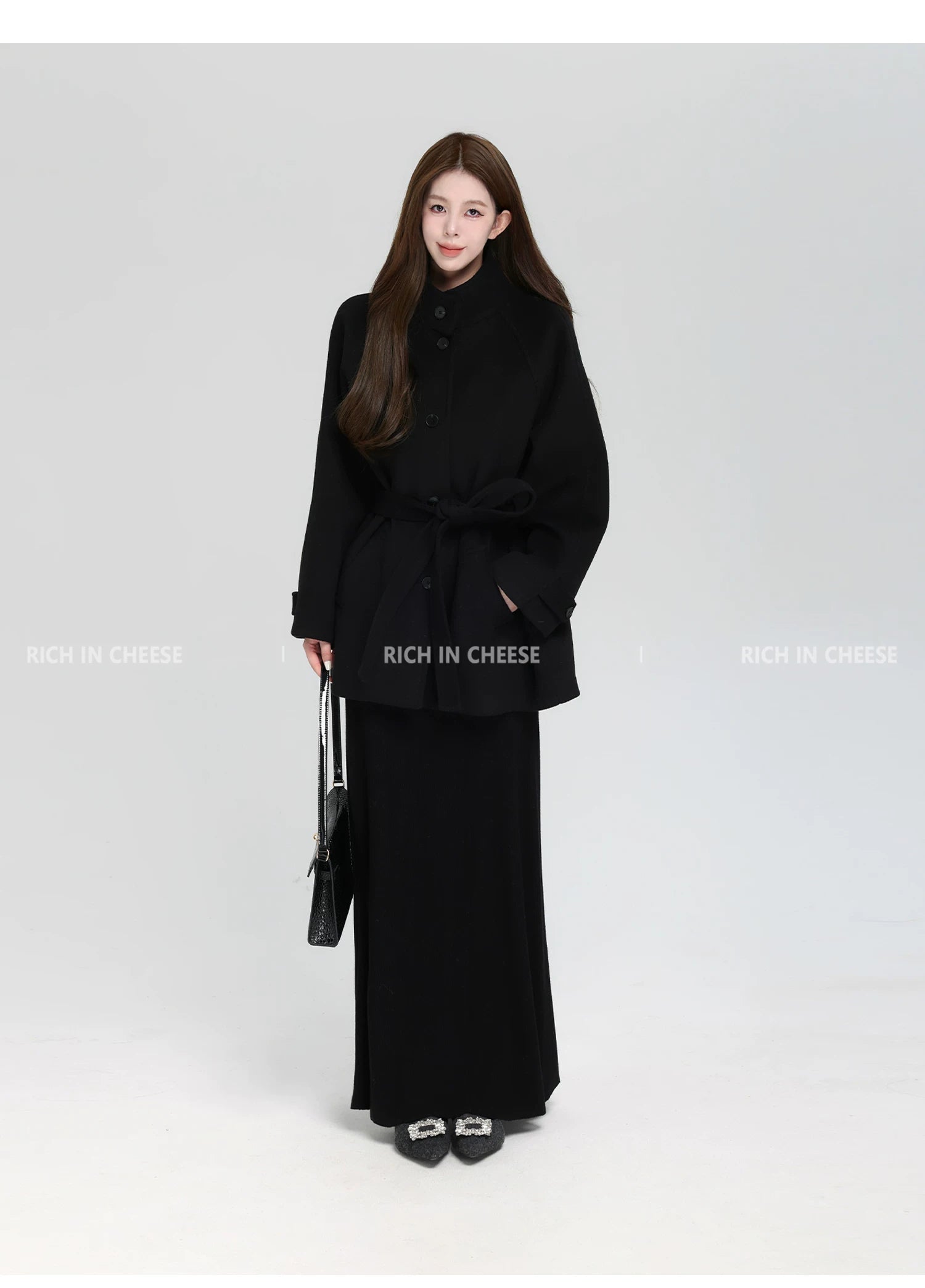 RICH IN CHEESE Short Stand-up Collar Waist Jacket