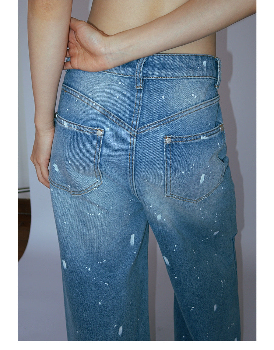 FUNKYFUN Irregular Ink Splashing Jeans