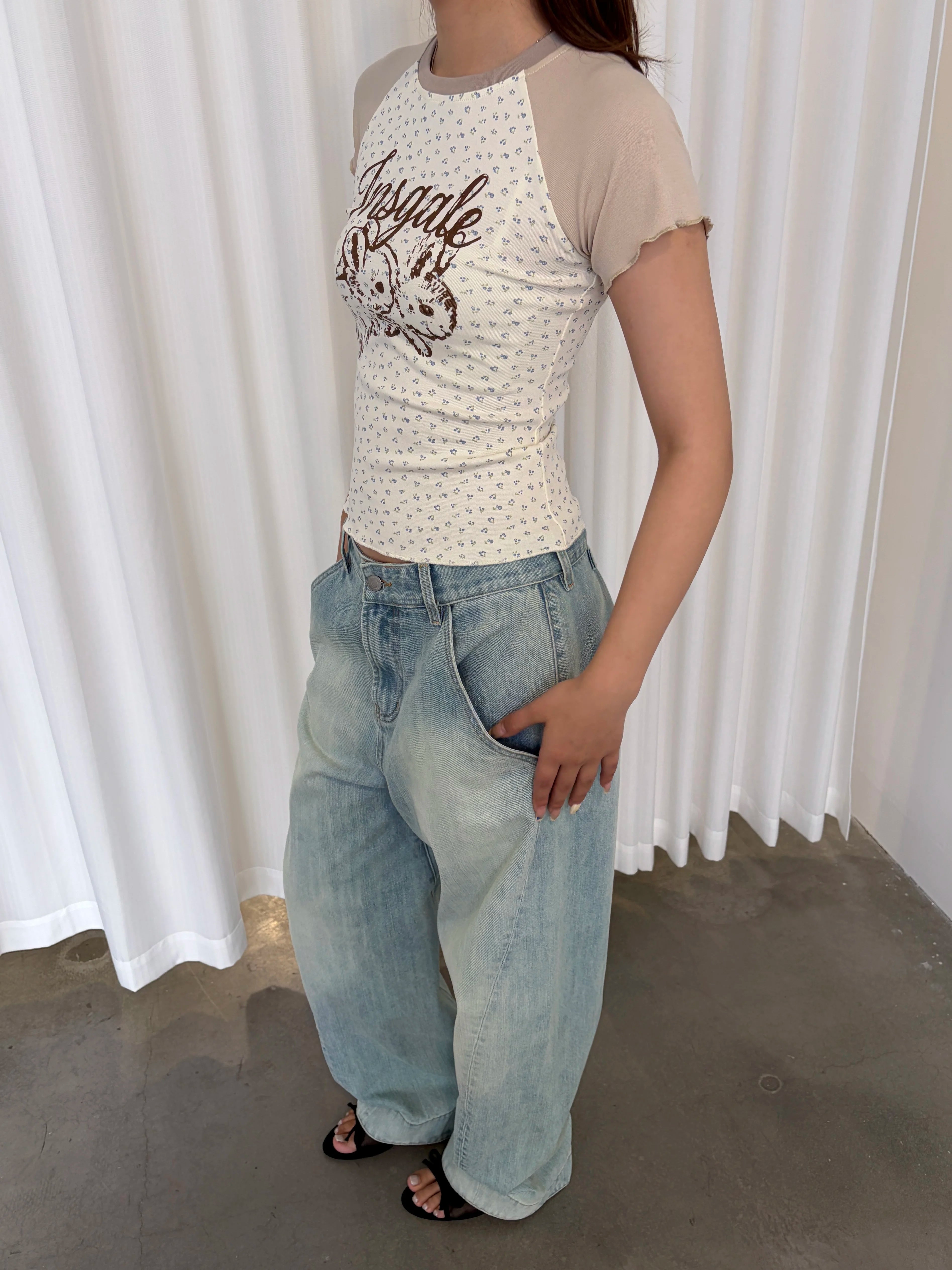 InsGale Floral Color Matching Shoulder Sleeve Slim Tee