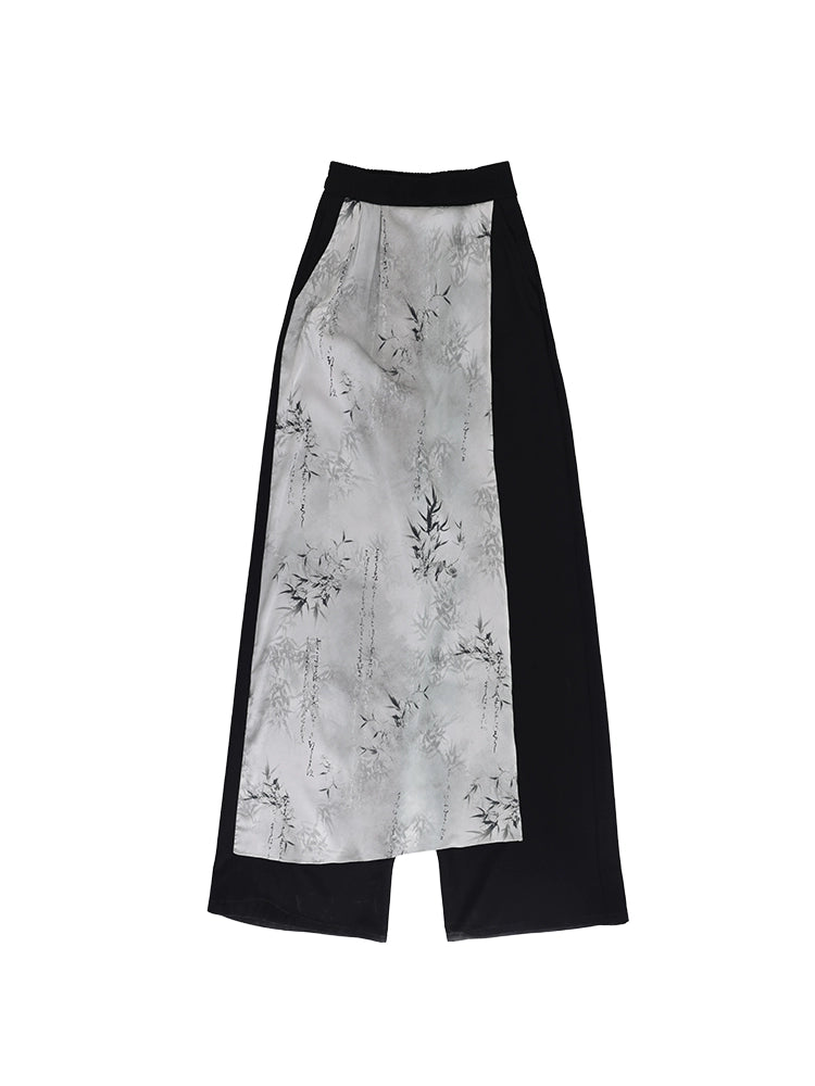 APOZi National Style Ink Printing Straight Wide-leg Pants